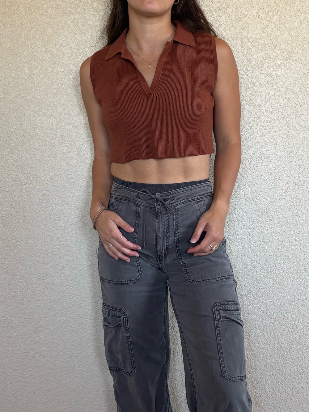 Spenser Jeremy brown cropped collared top